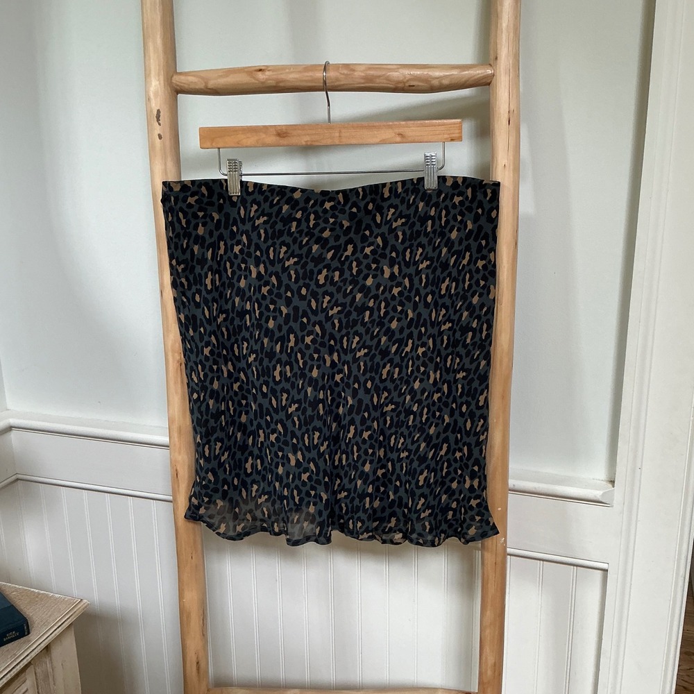 Anthropologie Leopard Print Slip Skirt Teal‎ Tan Animal Print XL NWT